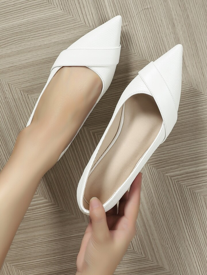 Point Toe Slip-On Ballet Flats, Ladies' White Elegant Solid Color Ballerina Flats | SHEIN