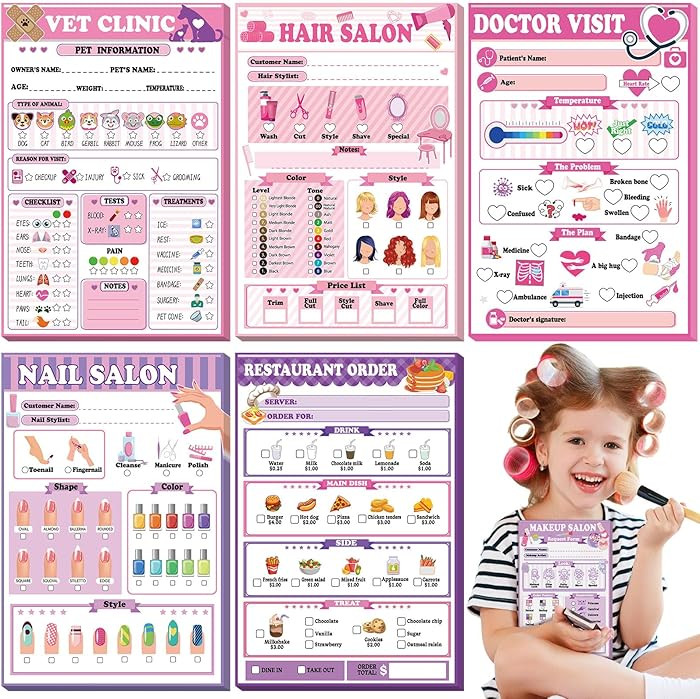 Eaasty 6 Pack Kids Pretend Play Notepads 4 x 6 Inch Playtime Pads for Kids 40 Pages Pretend Noteb... | Amazon (US)