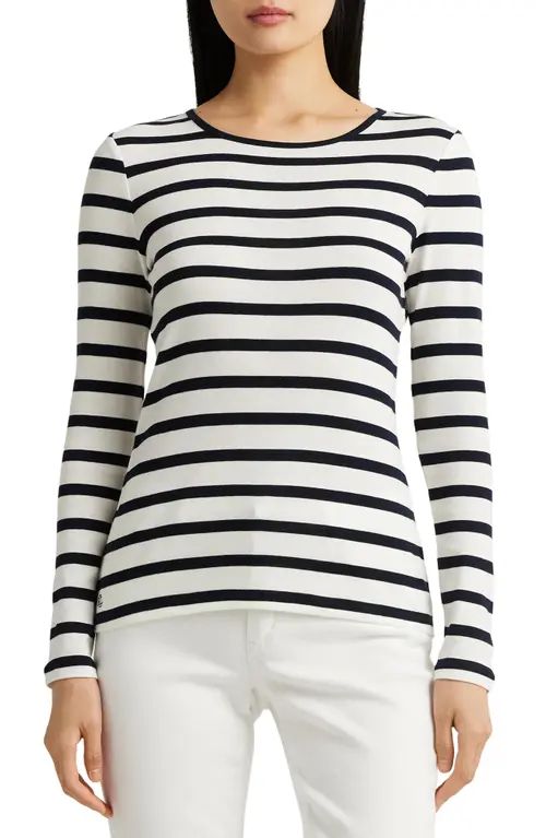 Lauren Ralph Lauren Stripe Cotton Long Sleeve Tee in White/Lauren Navy at Nordstrom, Size Medium | Nordstrom