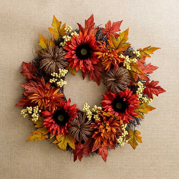 Sunflower and Pumpkin Rattan Wreath | Kirkland's Home