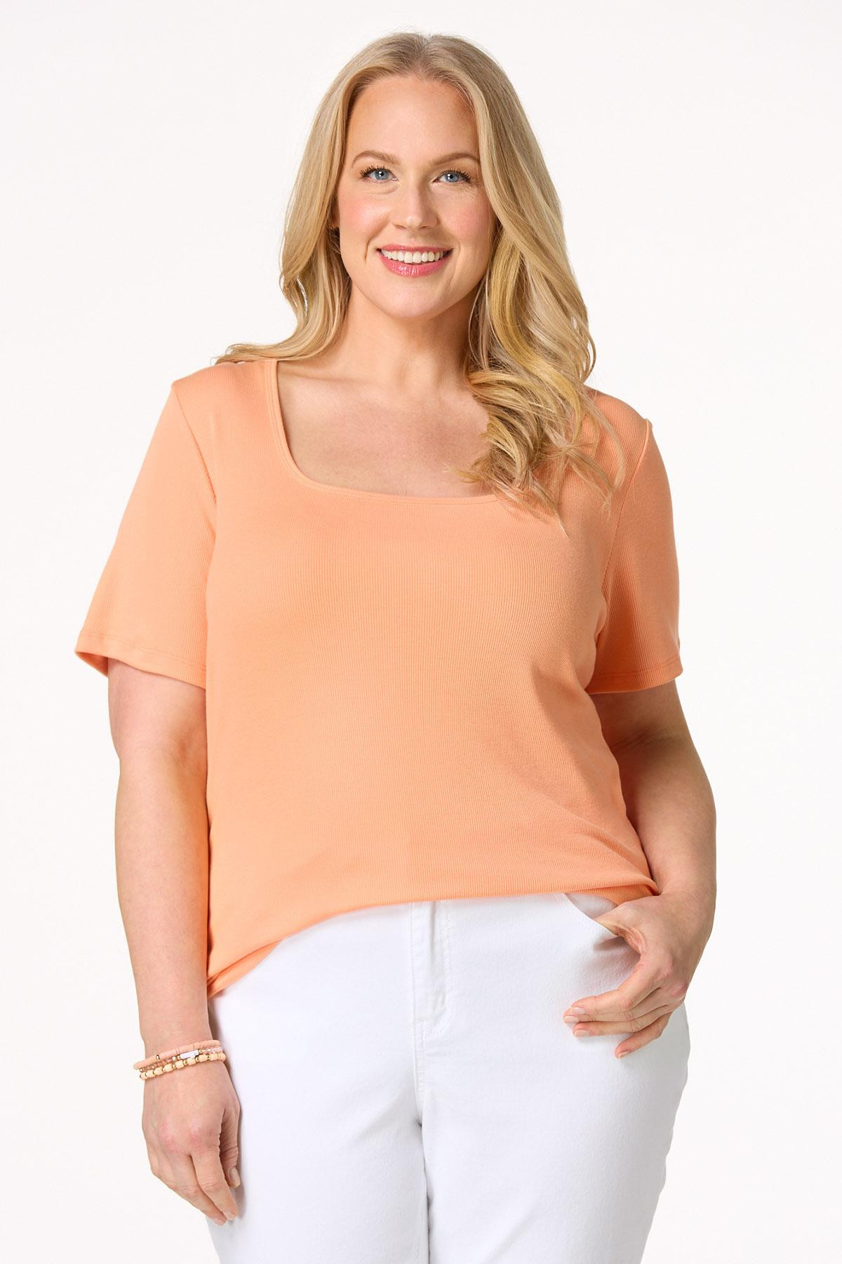 Plus Size Ribbed Square Neck Top | Cato Fashions