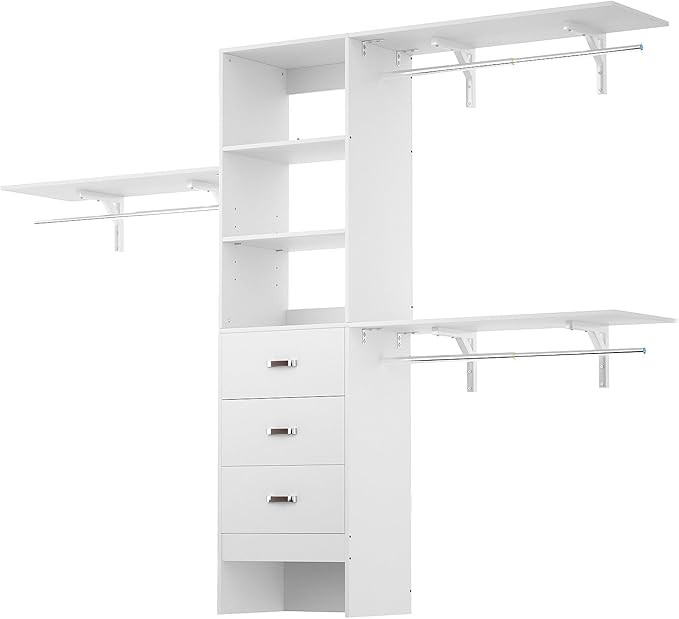 8FT Closet System, 96'' Closet Organizer System with 3 Hanging Rods, Wall Mount Bedroom Wardrobe ... | Amazon (US)