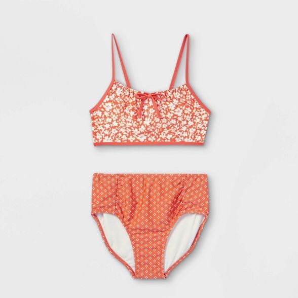 Girls' Floral High Waist 2pc Bikini Set - Cat & Jack™ Rust | Target