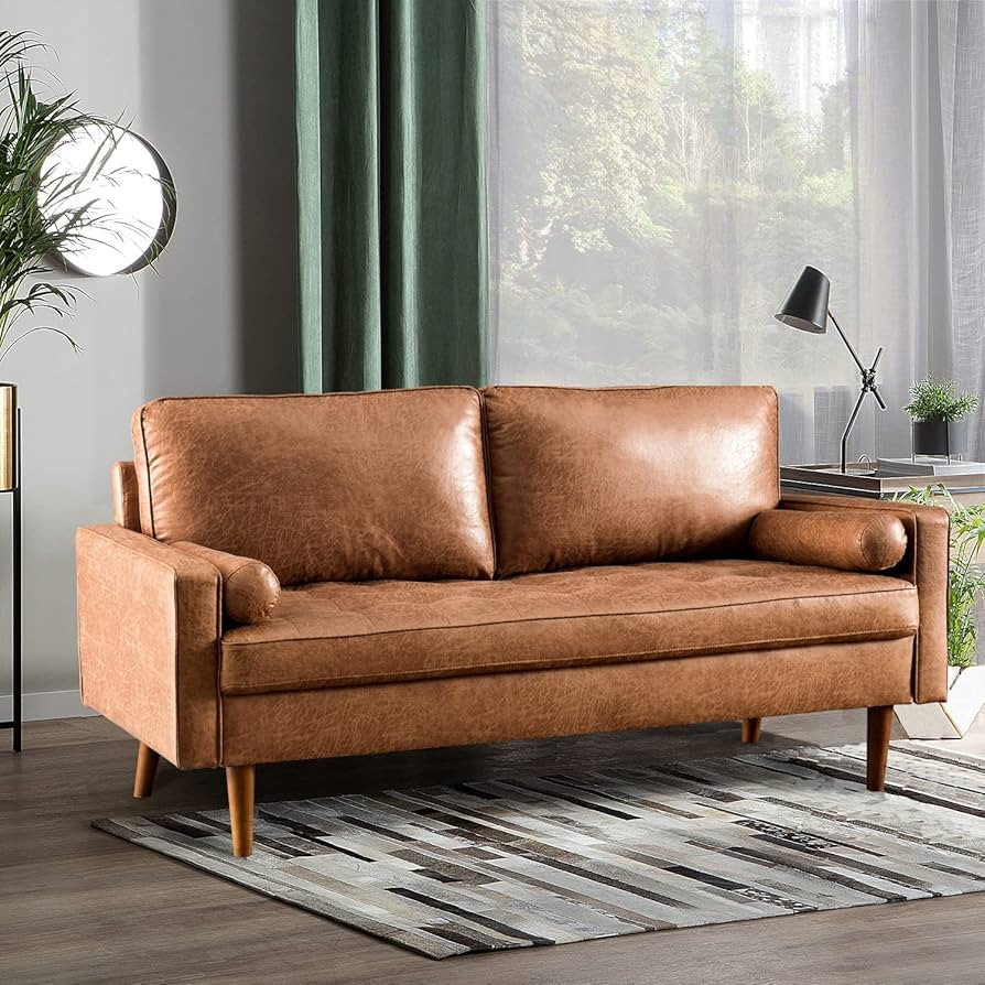 XIZZI Rivet Aiden Mid-Century Modern Loveseat Sofa with Square Arm and Wood Grain Legs for Living... | Amazon (US)
