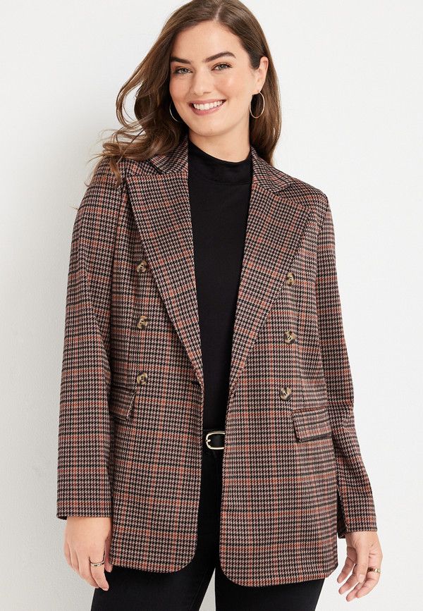 Brown Plaid Boyfriend Blazer | Maurices