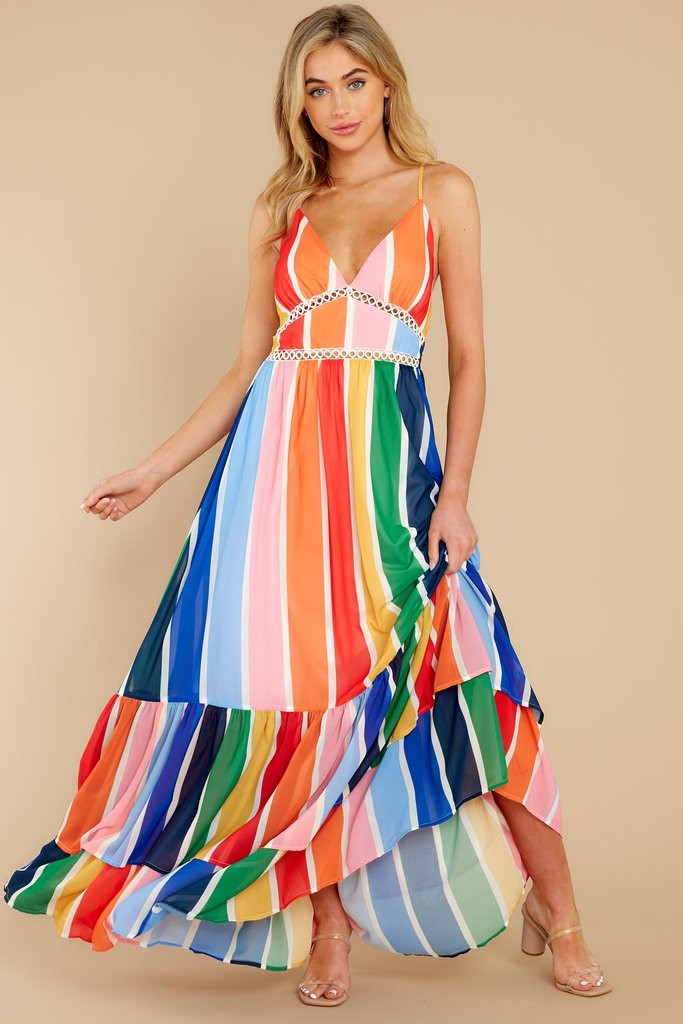New Ambition Blue Multi Rainbow Print Maxi Dress | Red Dress 