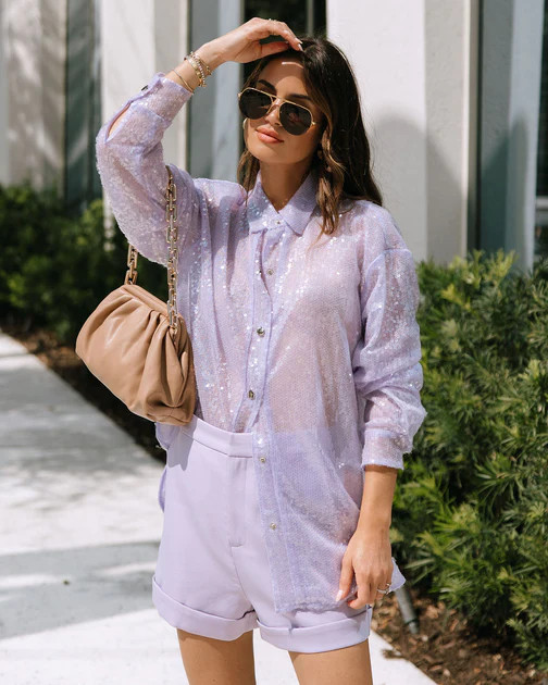 Clarabella Sequin Button Down Top - Lilac - FINAL SALE | VICI