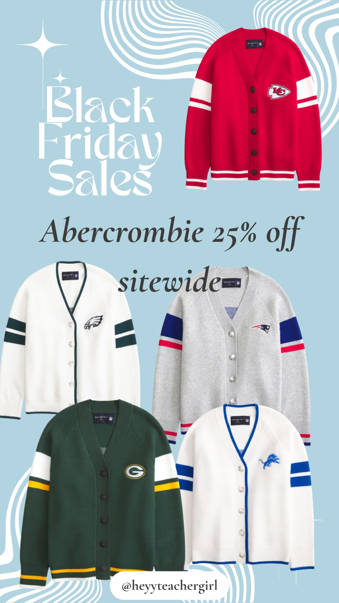 Abercrombie 25% off sitewide NFL collection!! I am loving these cardigans 😍

#LTKSaleAlert #LTKFindsUnder100 #LTKCyberWeek