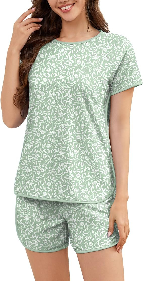 Wmens Pajama Sets Print 2 Piece Lounge Set Pjs Comfy Short Sleeve Top and Shorts with Pockets Lou... | Amazon (US)