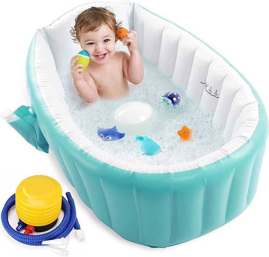 Baby Inflatable Bathtub, Portable Infant Toddler Bathing Tub Non Slip Travel Bathtub Mini Air Swi... | Amazon (US)