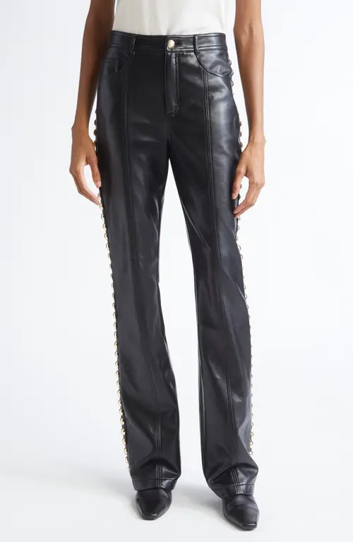 Cinq à Sept Shailene Stud Detail Faux Leather Pants in Black/gold at Nordstrom, Size 6 | Nordstrom