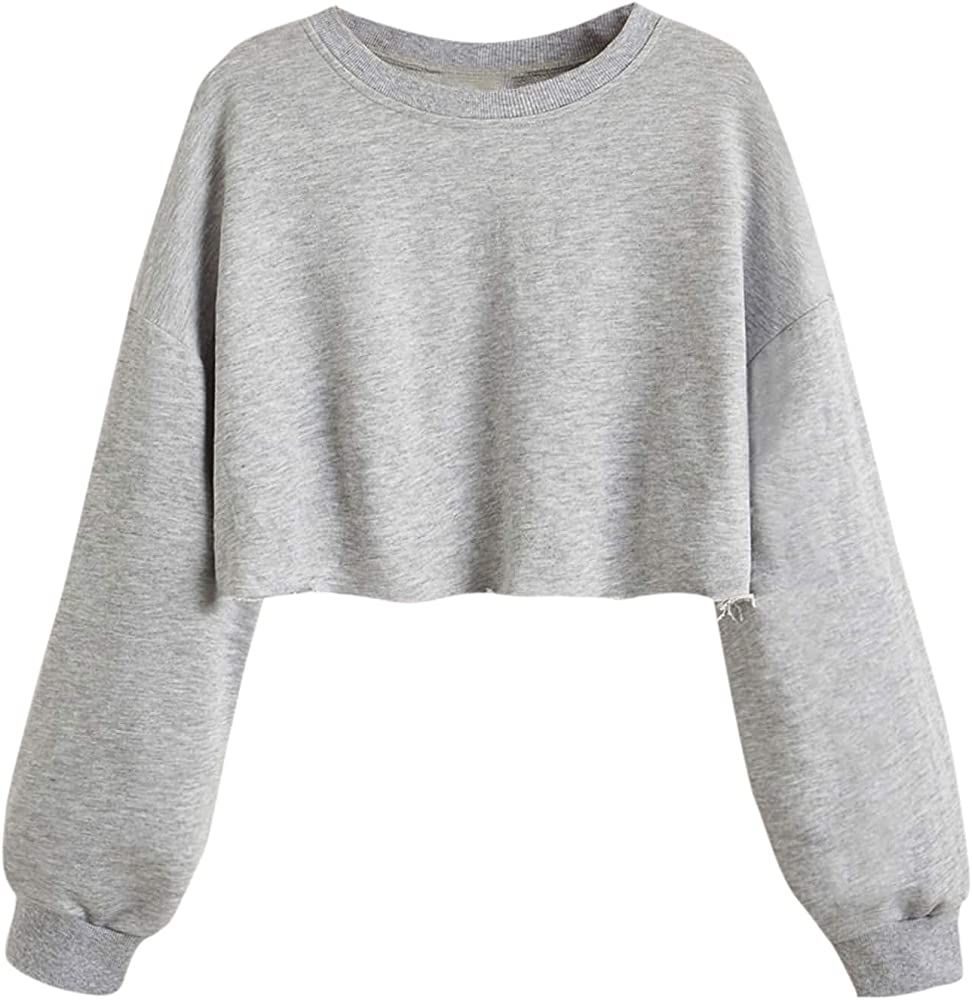 Women's Casual Long Sleeve Raw Hem Pullover Crop Tops Sweatshirts | Amazon (US)