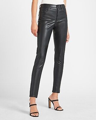High Waisted Faux Leather Skinny Ankle Pant Black Women's 14 | Express