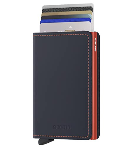 SECRID Slim Wallet Genuine Matte Leather RFID Safe Card Case for max 12 cards (Night Blue & Orange) | Amazon (US)