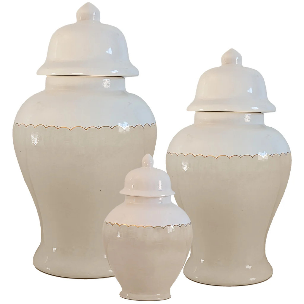 Scallop Color Block Ginger Jars in Beige | Lo Home by Lauren Haskell Designs