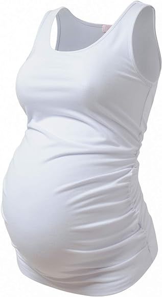 Maternity Tank Tops for Women Ruched Sleeveless Basic Tops Maternity Shirt Vest Pregnancy Tee | Amazon (US)