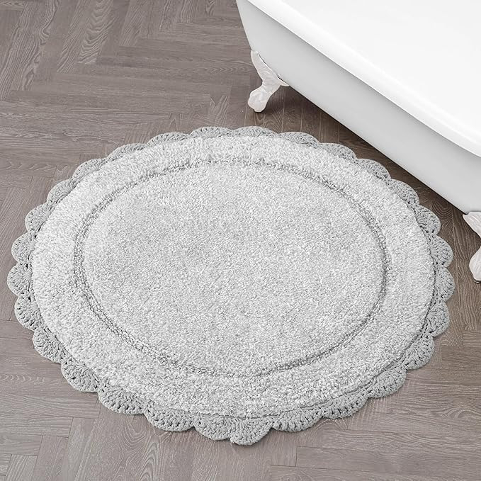 Laura Ashley Eloise 100% Cotton Round Bath Mat with Crochet Border, Soft & Absorbent, Glacier Gre... | Amazon (US)