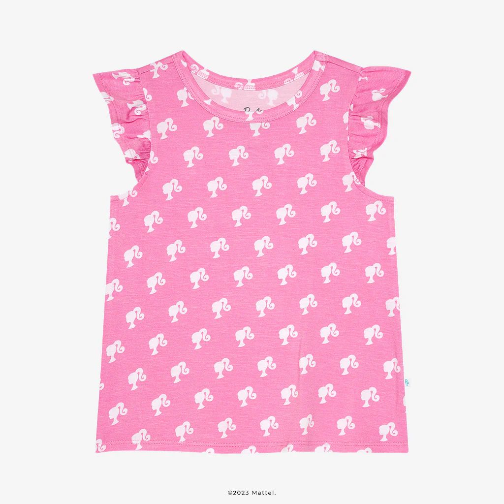 Pink Ruffled Cap Sleeve Toddler Girl Shirt | Barbie™ x Posh Peanut® | Posh Peanut