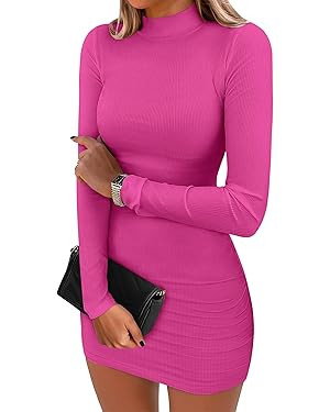 ANRABESS Women Long Sleeve Mock Neck Bodycon Mini Dress 2025 Fall Ribbed Slim Fit Pencil Cocktail... | Amazon (US)