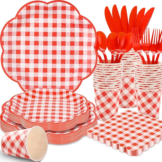 175 Pcs Red Gingham Plates and Napkins Party Supplies - Red and White Checkered Plates Sets Serve... | Amazon (US)