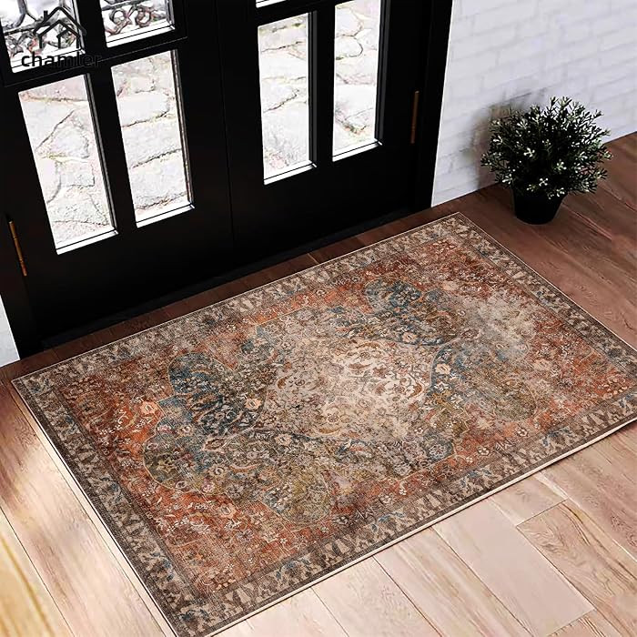 chamler 2x3 Area Rug Washable Door Mat Vintage Doormat Indoor Entrance Traditional Thin Floral Pr... | Amazon (US)