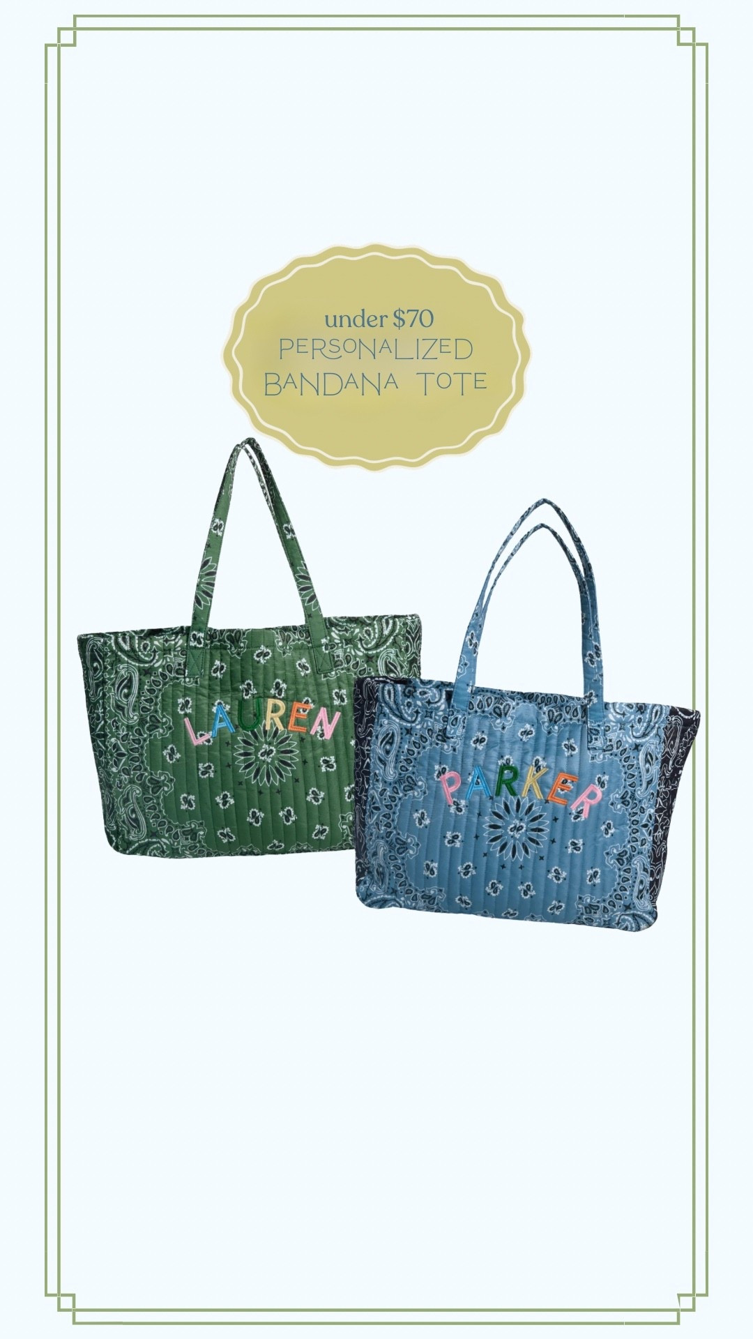Cannot get over this under $70 personalized bandana bag! Would be a great Christmas gift for the “20 something” in your life! Just ordered!