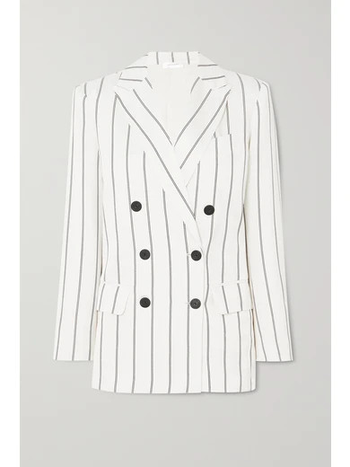 Anine Bing - Ryan Double-breasted Striped Herringbone-jacquard Blazer - Off-white | NET-A-PORTER (US)