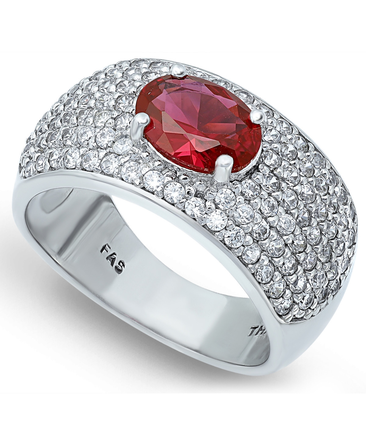 Cubic Zirconia Pave Band Ring with Red Cz Oval Center Prong Stone in Silver Plate - R1/ss | Macy's