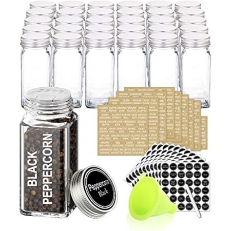 AOZITA 24 Pcs Glass Spice Jars/Bottles - 4oz Empty Square Spice Containers with Spice Labels - Shake | Amazon (US)