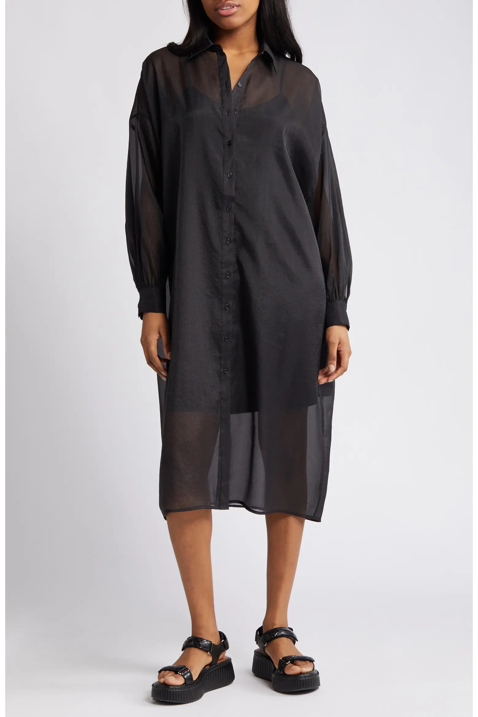 Dressed in Lala Barely There Long Sleeve Semisheer Shirtdress (Women) | Nordstrom | Nordstrom
