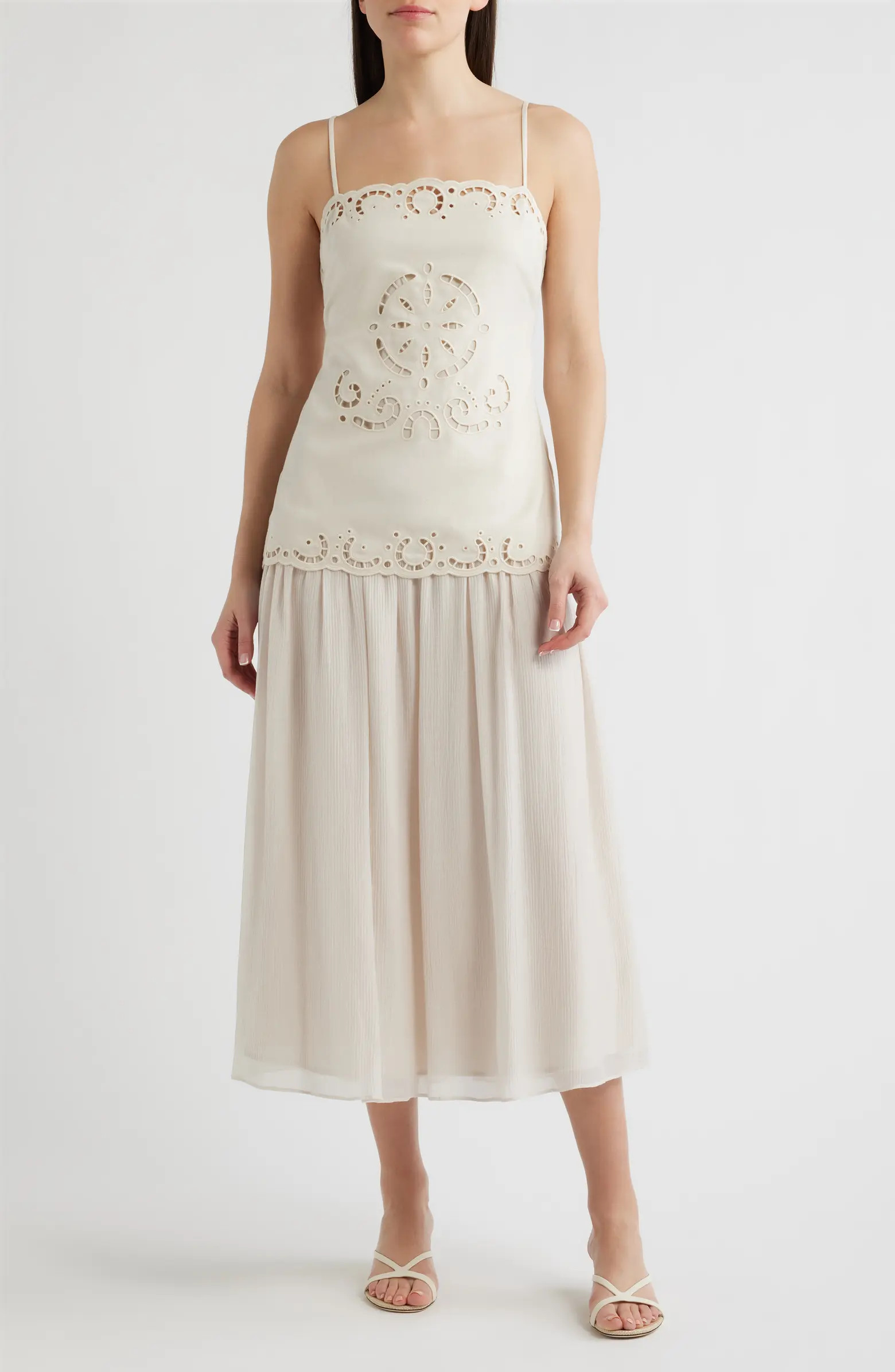 MOON RIVER Eyelet Embroidery A-Line Dress | Nordstrom | Nordstrom