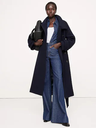 Italian Melton Trench CoatProduct Selections CA$590.00Navy BlueMid GrayColor: navy blueSize:XXSXS... | Banana Republic (CA)