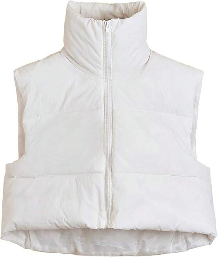 Cropped Puffer Vest Women, Zip Up Stand Collar, Sleeveless Padded, Crop Puffy Vest | SHEIN