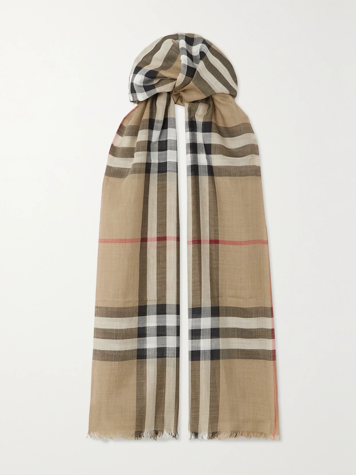 Burberry - Fringed Checked Wool And Silk-blend Scarf - Neutrals | NET-A-PORTER (US)