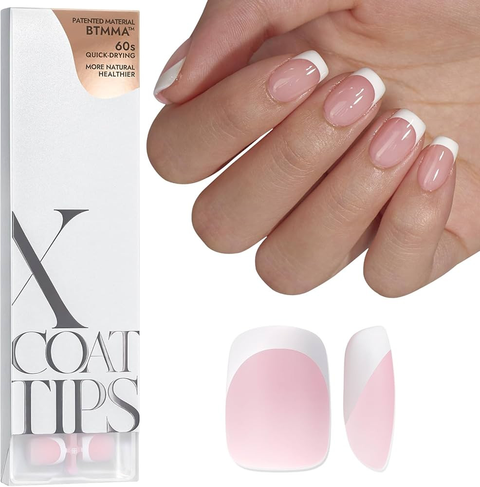 BTArtboxnails XCOATTIPS French Gel Nails - French Tip Press on Nails Pink Extra Short Square Shap... | Amazon (US)