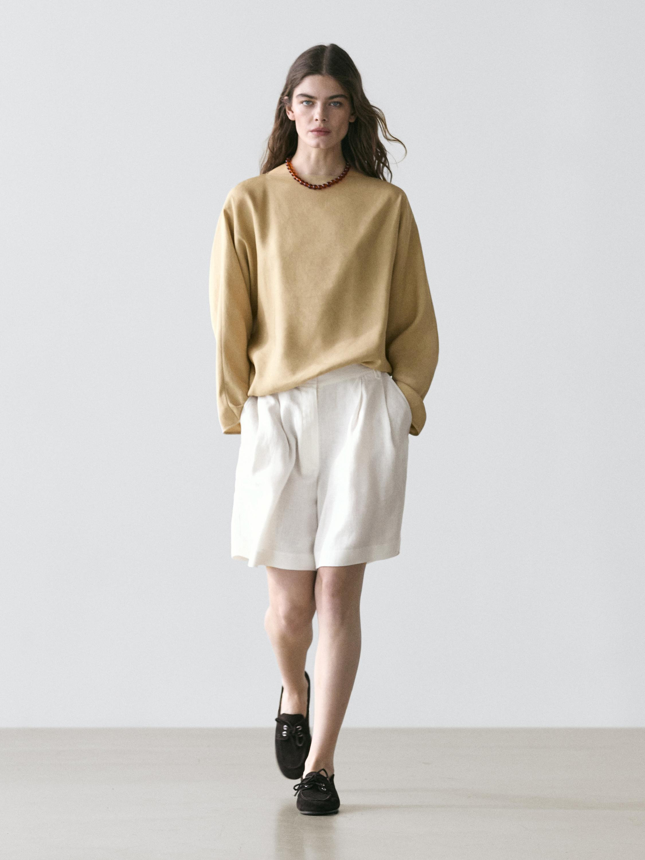 100% linen short pleated Bermuda shorts | Massimo Dutti US