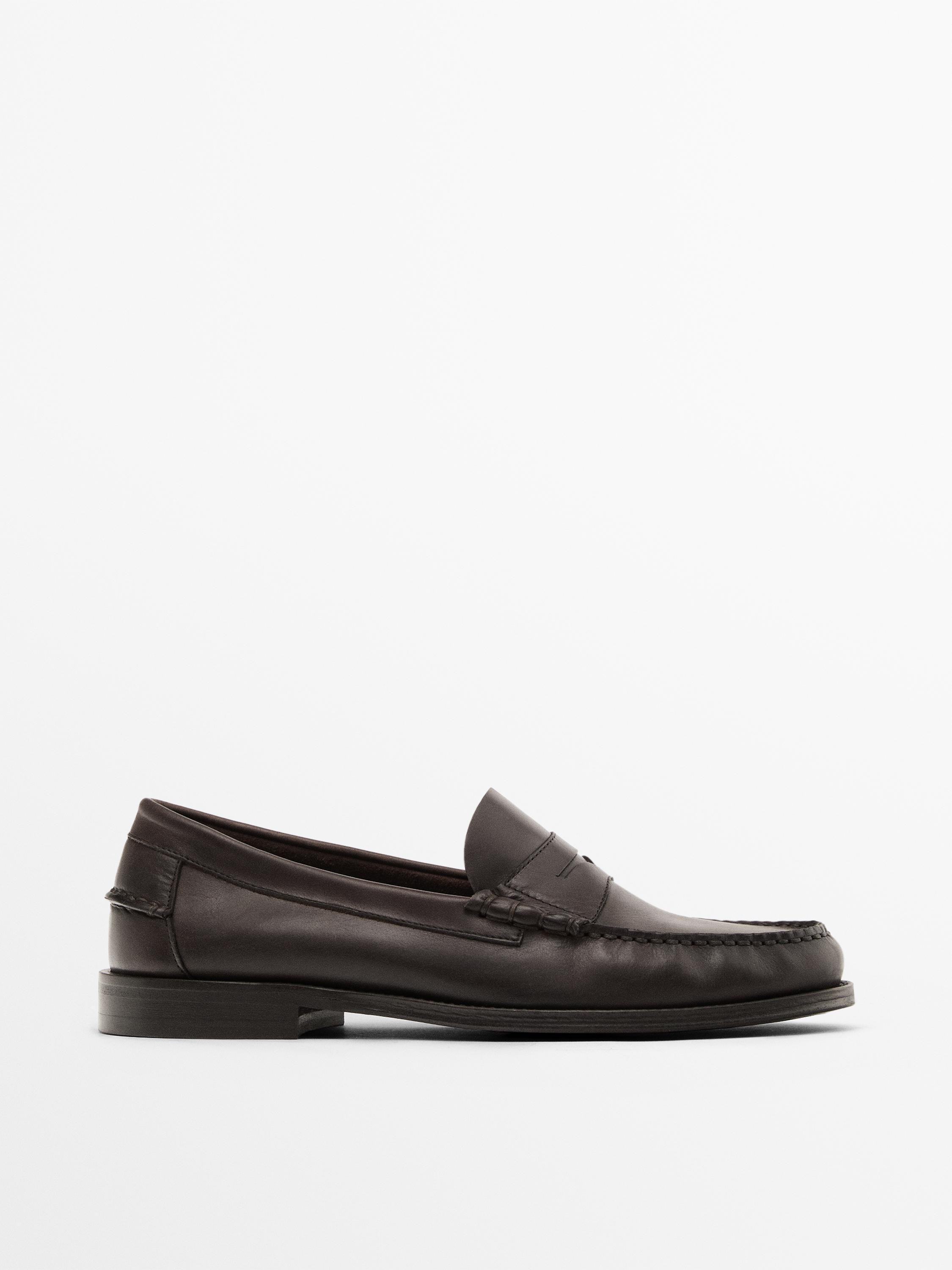 Oiled leather penny strap loafers | Massimo Dutti US