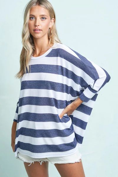 Oversized Navy Stripe Top | Gunny Sack and Co