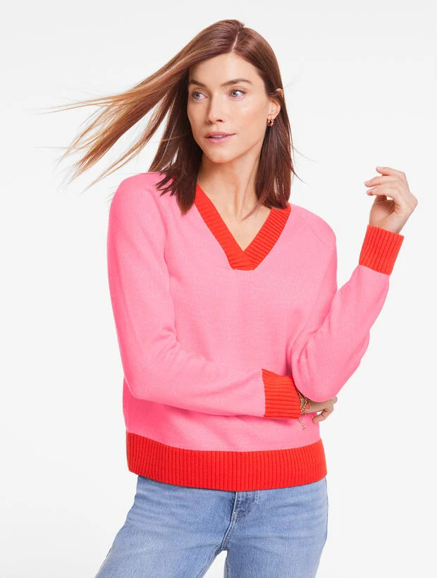 Colorblock V-neck Sweater | Talbots