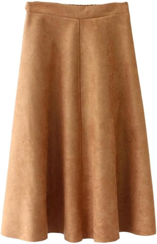 Women Suede Midi Skirt High Waist Multi-Color A-Line Skirt Elegant Umbrella Style | Amazon (US)