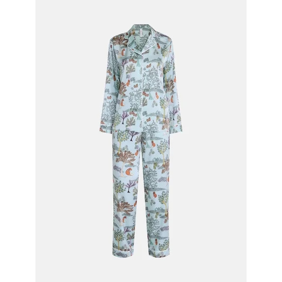 Joyspun Women’s Stretch Satin Sleep Top and Pants, 2-Piece Set, Sizes XS to 3X | Walmart (US)