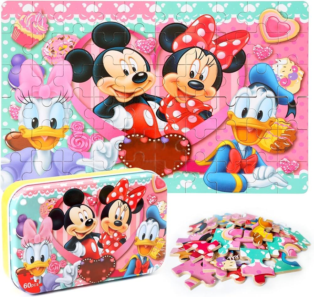 MZZOTOY Minnie Puzzles for Kids Ages 4-8 60 Pieces Puzzles for Kids Ages 3-5 in a Metal Box Micke... | Amazon (US)