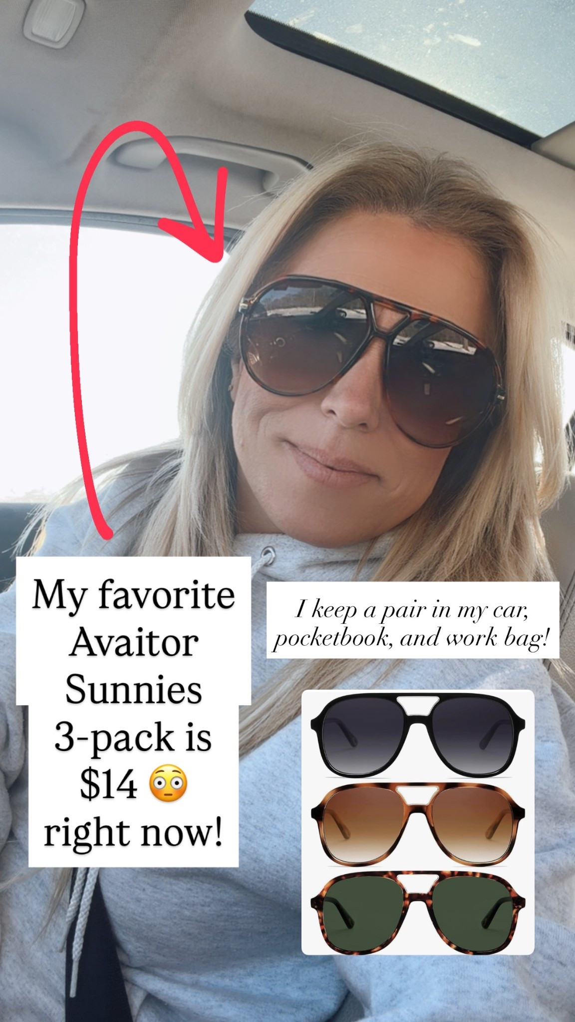My favorite aviator sunglasses are on sale right now. I have a $14 for a three pack.

#LTKSaleAlert #LTKootd