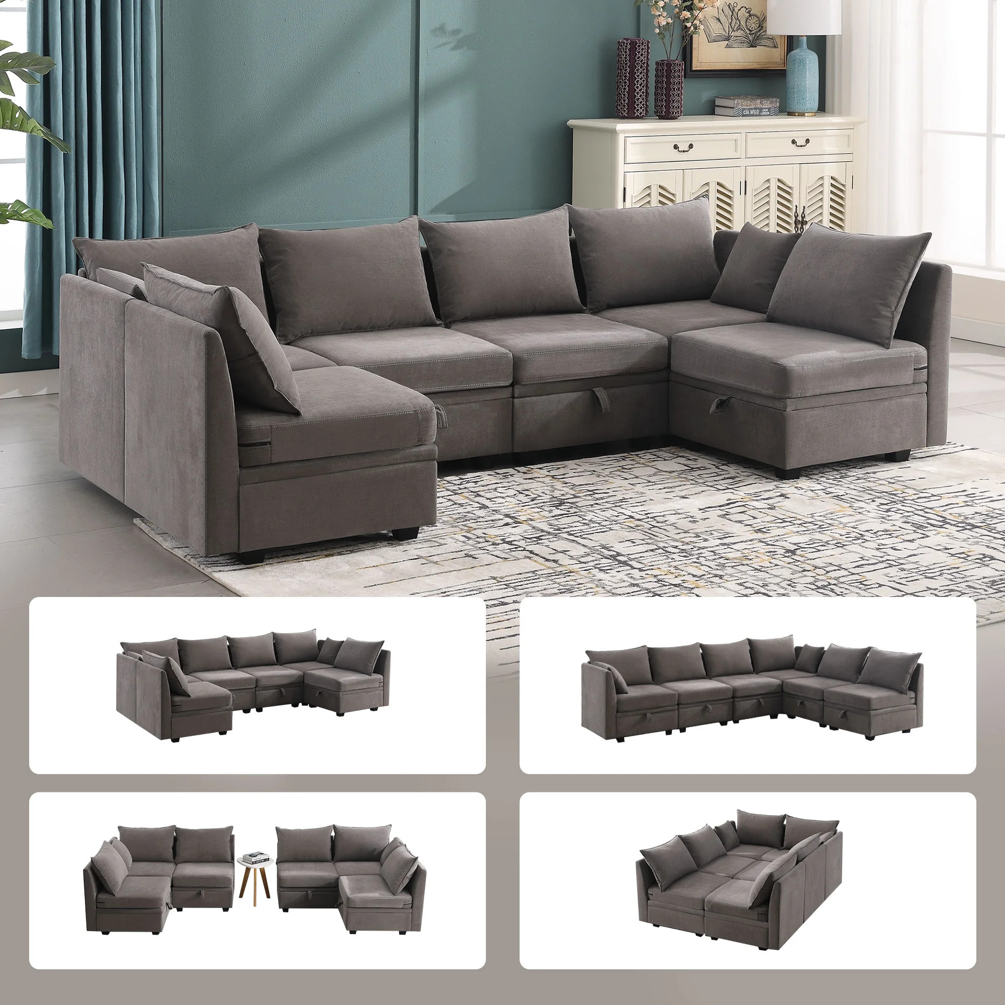 JONPONY 110" Modular Couches and Sofas Sectional with Storage Sectional Sofa U Shaped Sectional C... | Walmart (US)