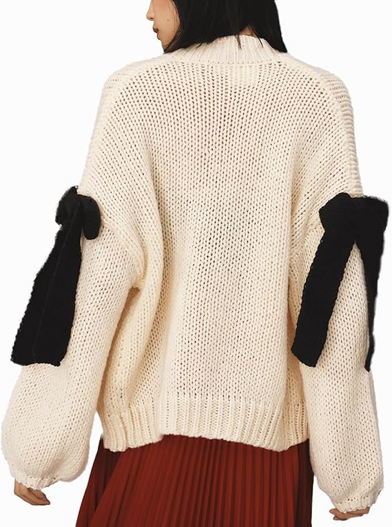 Open Front Sweaters for Women Casual Bow Tie Knit Cardigan Slouchy Chunky Long Sleeve Sweaters Ou... | Amazon (US)