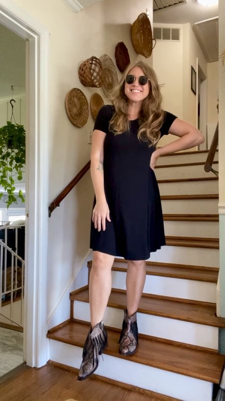 Easy sunday church outfit. Black dress, cowboy boots.

Church outfit, Sunday church dress, easy mom outfit, concert outfit, snakeskin cowboy ankle boots, fringe ankle boots, t-shirt dress, modest outfit

#LTKstyletip #LTKSeasonal #LTKshoecrush