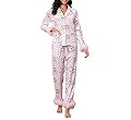 Luckinbaby Women Christmas Silk Pajamas Set Santa Print Pj Satin Long Sleeve Shirts Pants Set Fea... | Amazon (US)