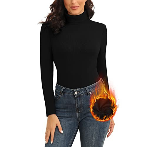 WOWENY Womens Fashion Turtleneck Long Sleeve Thermal Shirts Slim Fit Soft Base Layer Underwear Tops Black S | Amazon (US)