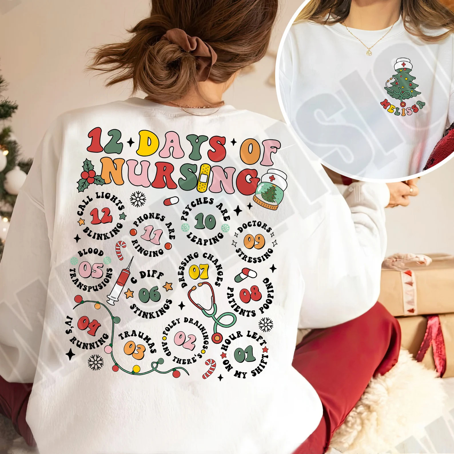 Christmas Nurse Sweatshirt,Xmas Winter Nurse Crew, 12 Days Of Nursing Hospital Christmas New Year... | Etsy (US)