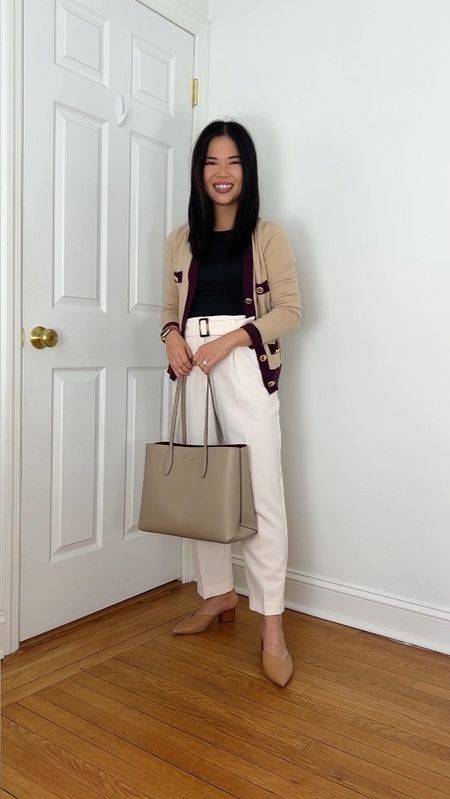 Ann Taylor sale
Business casual outfits
Fall work outfits
Teacher outfit
Smart casual outfit

OUTFIT 1:
Beige cardigan (XS)
Black tank (S)
White pants (4P)
Taupe tote bag
Brown pumps (1/2 size up)

OUTFIT 2:
Plaid sweater (XS)
Burgundy pants (4P)
Tan tote bag
Beige pumps

OUTFIT 3:
Navy sweater with buttons (XS)
Light brown pants (4P)
Taupe tote bag
White pumps (1/2 size up)

OUTFIT 4:
Tan striped sweater (XS)
Black pants (4P)
Black tote bag
Black loafer mules (TTS)

OUTFIT 5:
Black short sleeve sweater (XS)
High waisted jeans (4P)
Brown canvas bag
White lug sole loafers (TTS)

#LTKsalealert #LTKfindsunder100 #LTKworkwear